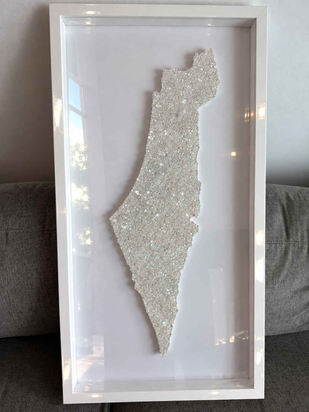 Large Crystal Beaded Israel Map 38” x 19”