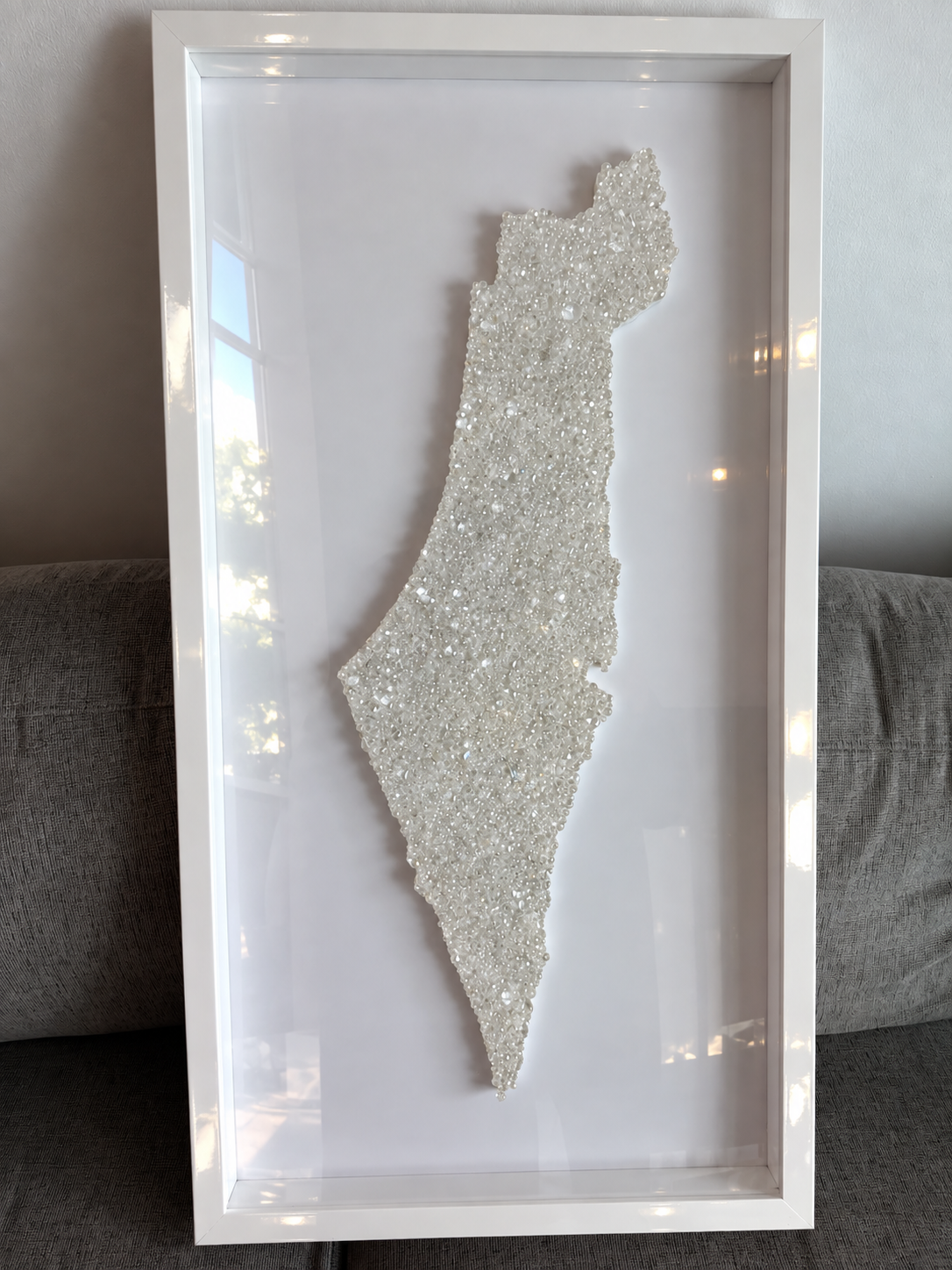 Large Crystal Beaded Israel Map 38” x 19”