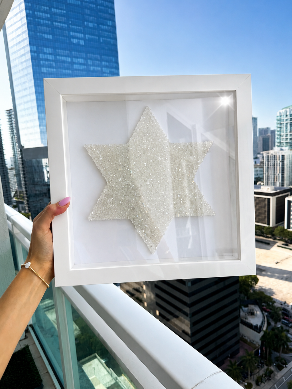 Star of David Glass Beaded Wall Art 13” x 13”