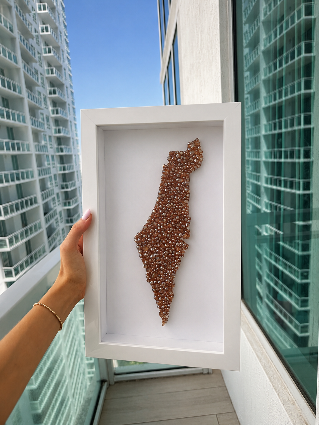 Champagne Gold Crystal Beaded Israel Map 16” x 10”