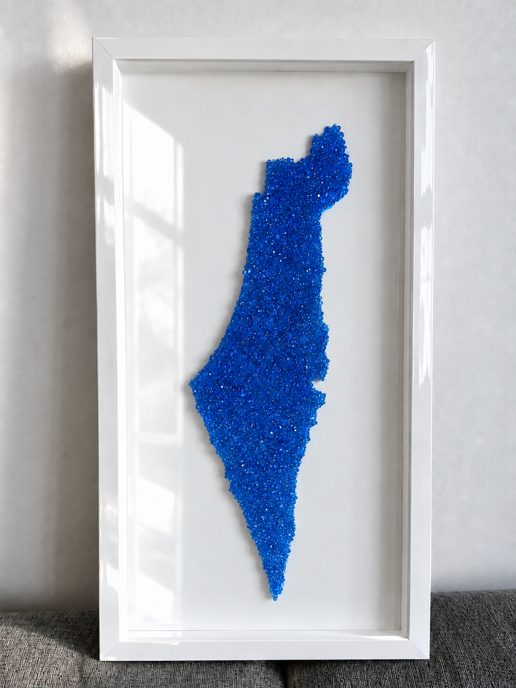 Blue Crystal Beaded Israel Map 26” x 13”