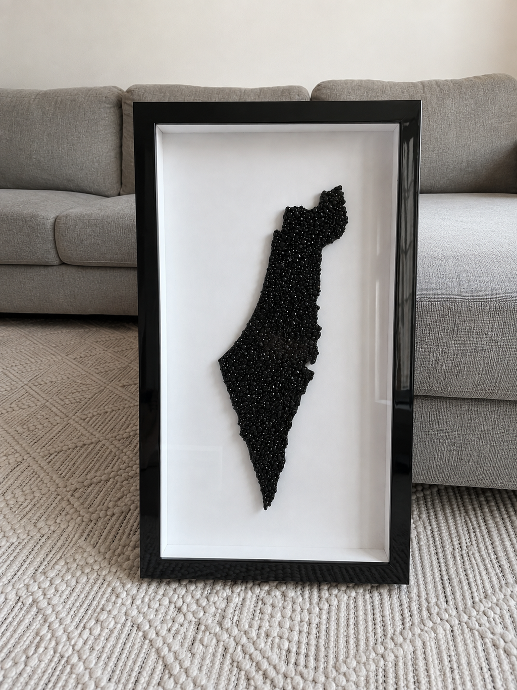Black & White Crystal Beaded Israel Map 26” x 13”