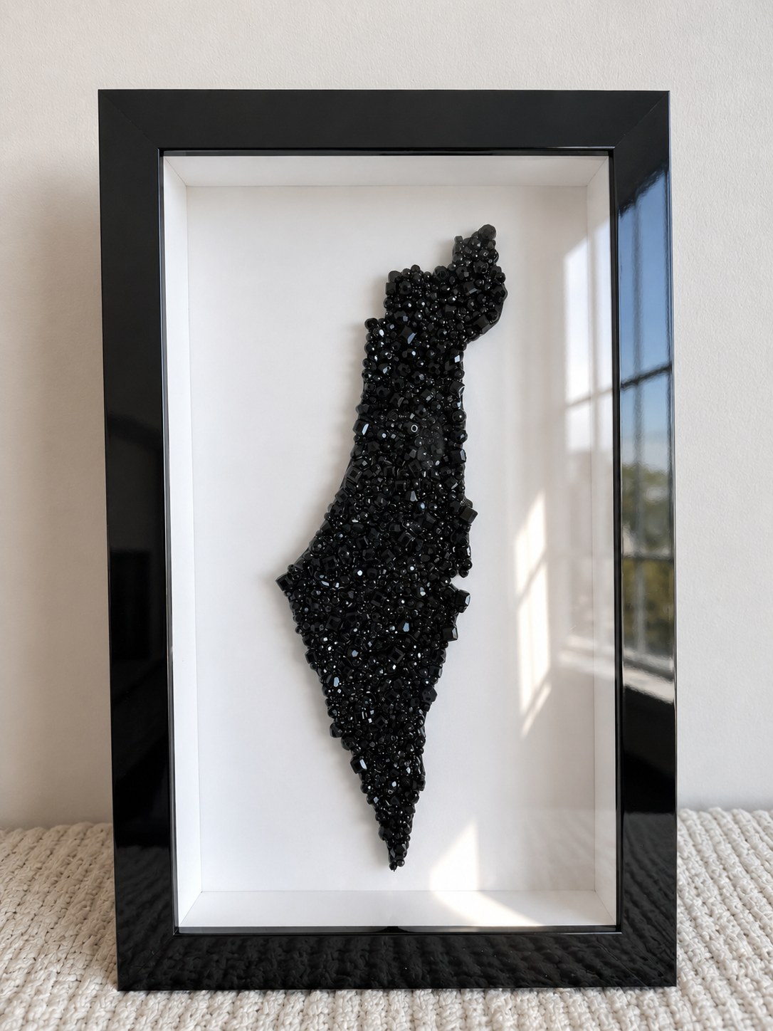 Black & White Crystal Beaded Israel Map 16” x 10”