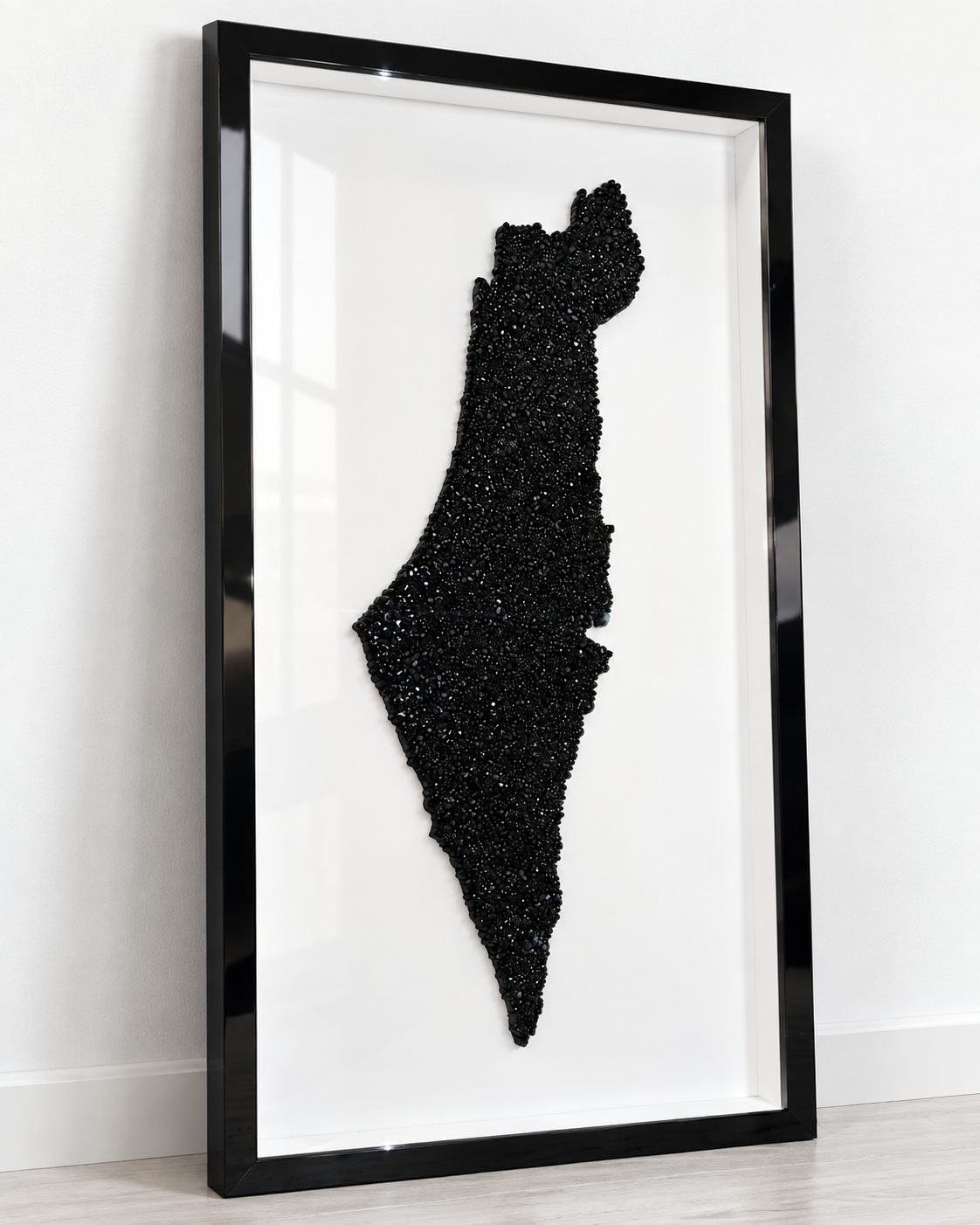 Large Black Crystal Beaded Israel Map 38” x 19”
