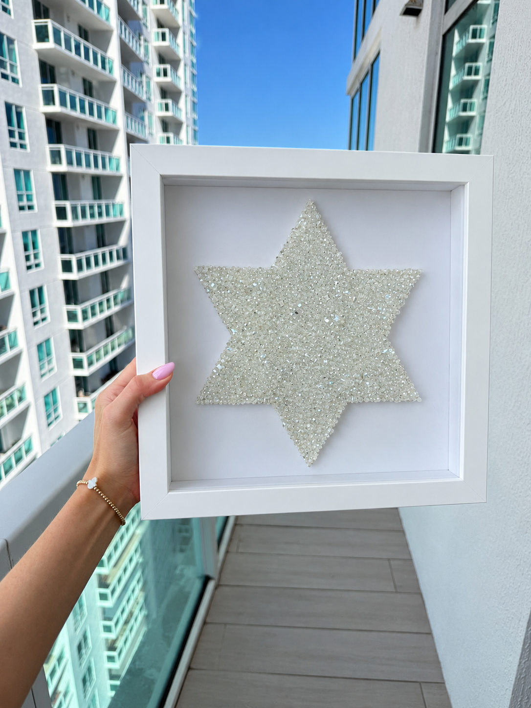 Star of David Glass Beaded Wall Art 13” x 13”