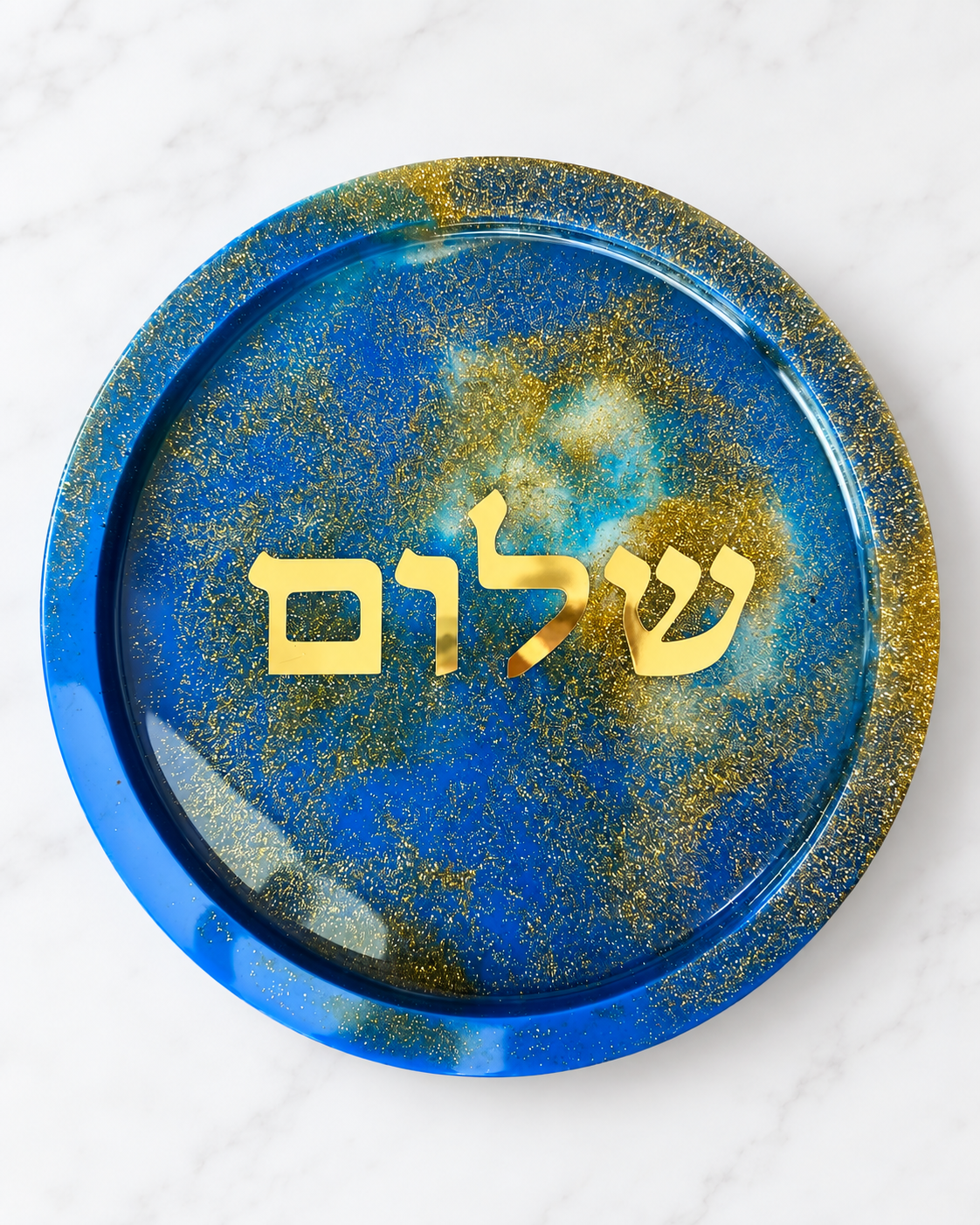 Blue & Gold Shalom Resin Tray