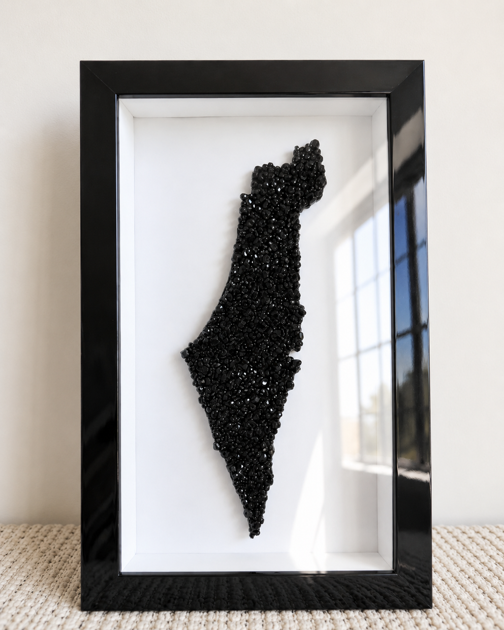 Black & White Crystal Beaded Israel Map 16” x 10”