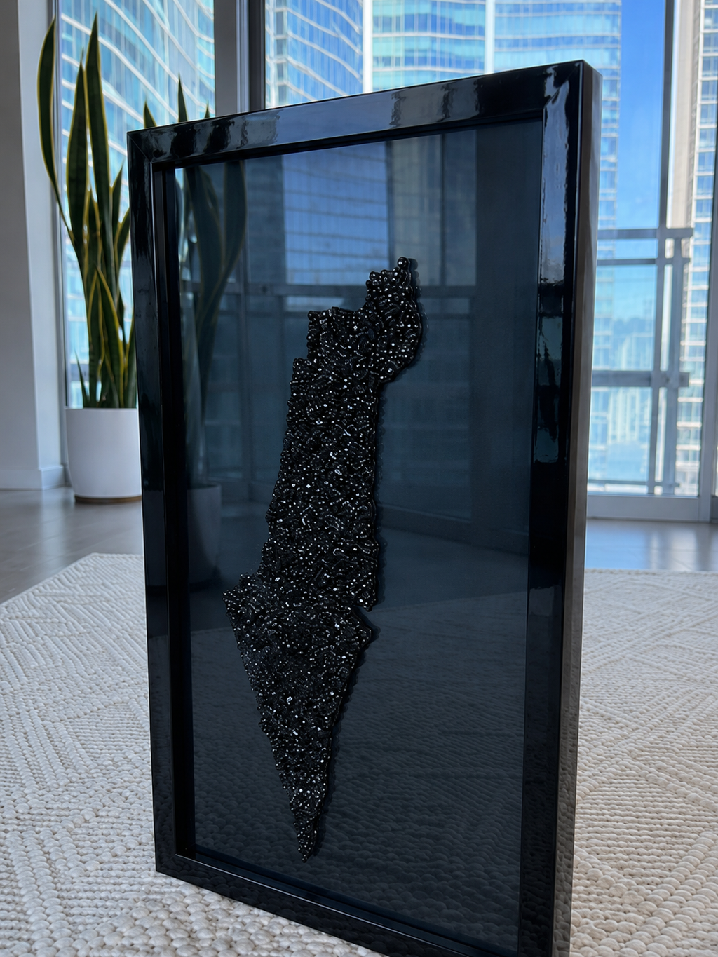 Black Crystal Beaded Israel Map