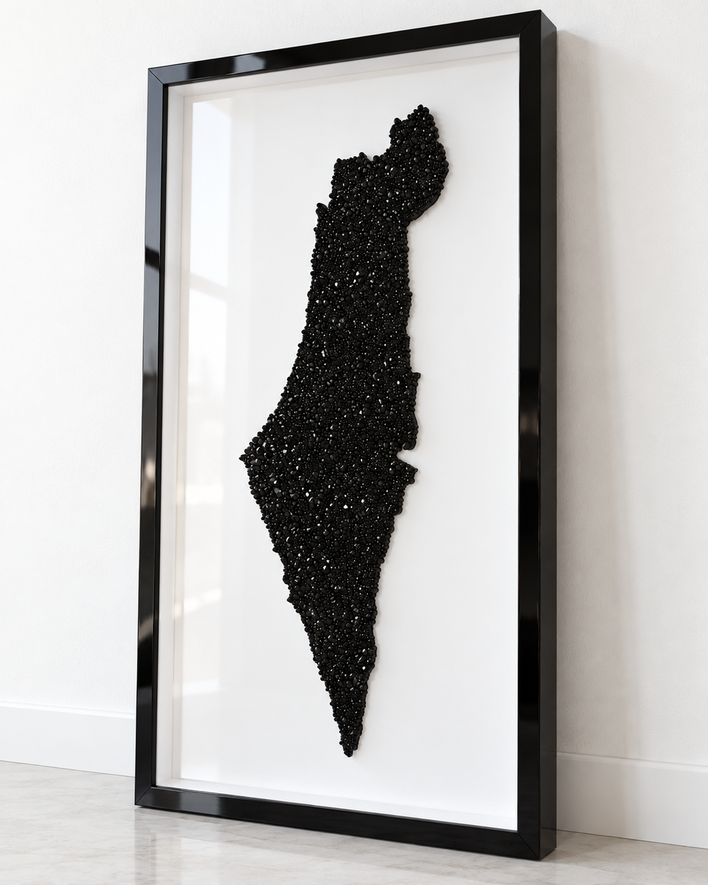 Large Black Crystal Beaded Israel Map 38” x 19”