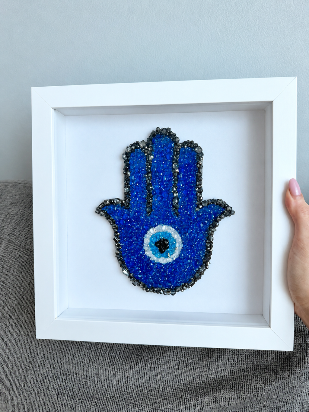Blue Hamsa Evil Eye Beaded Wall Art