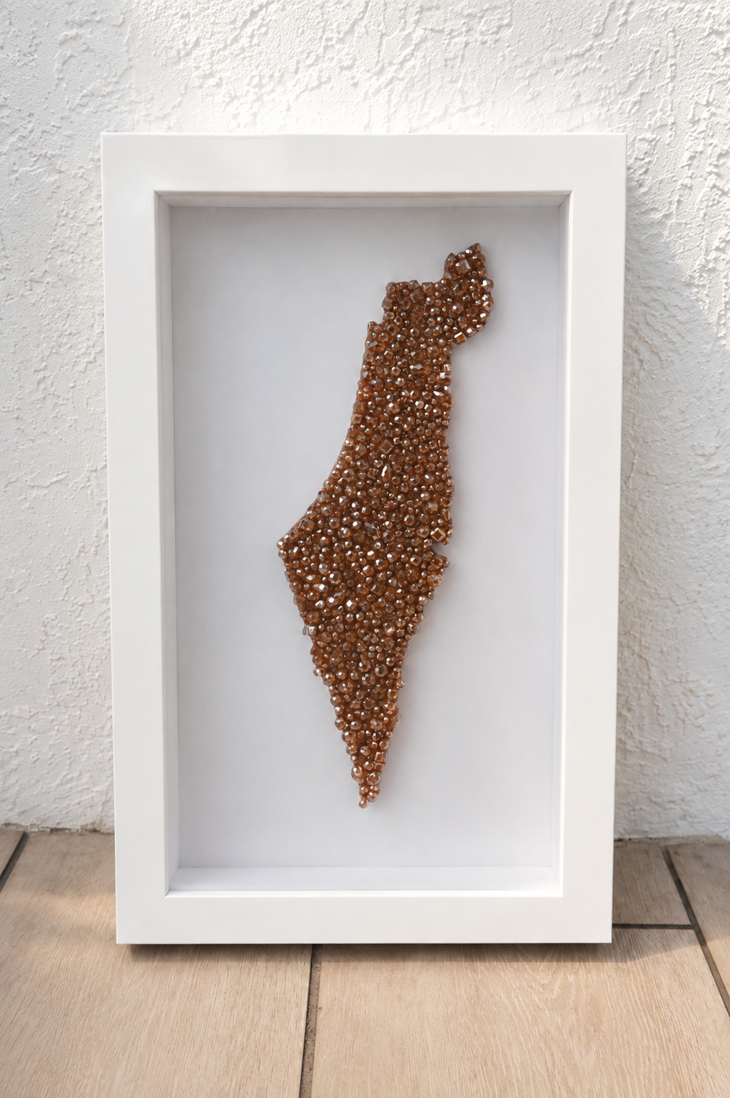 Champagne Gold Crystal Beaded Israel Map 16” x 10”