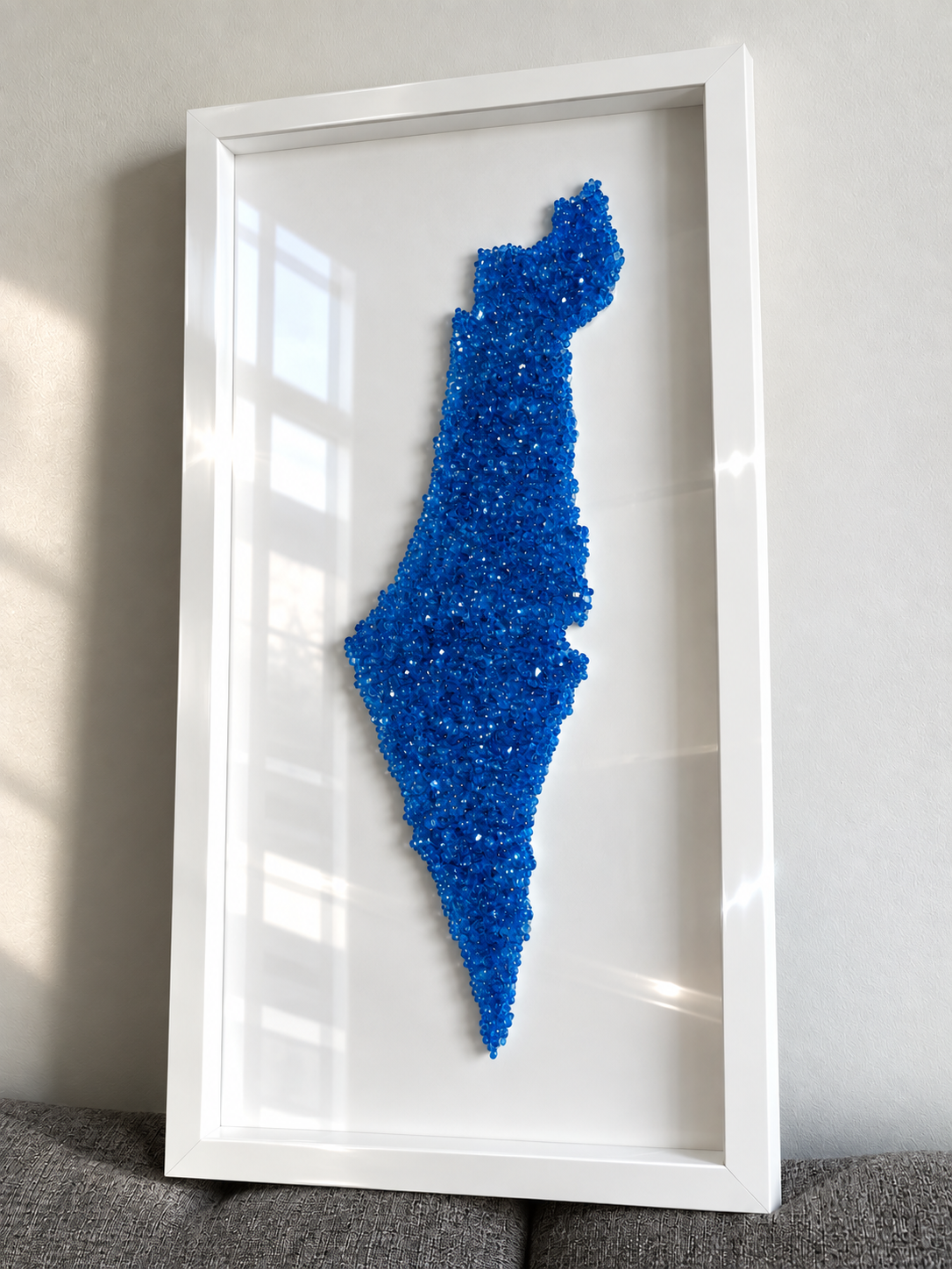 Blue Crystal Beaded Israel Map 26” x 13”