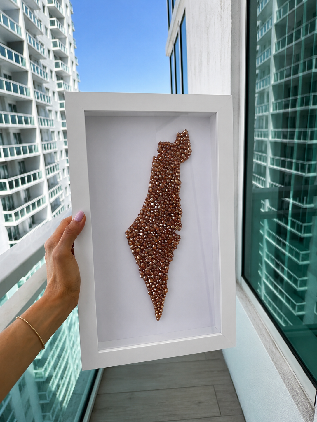 Champagne Gold Crystal Beaded Israel Map 16” x 10”