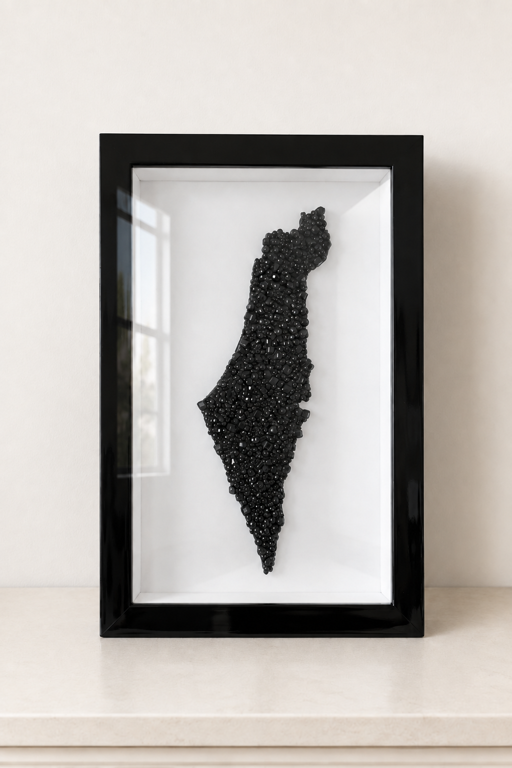 Black & White Crystal Beaded Israel Map 16” x 10”