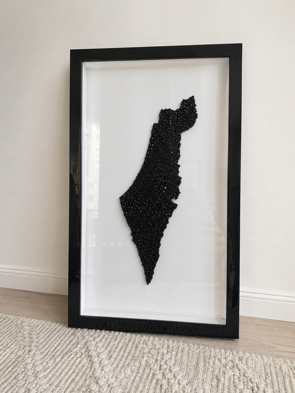 Black & White Crystal Beaded Israel Map 26” x 13”