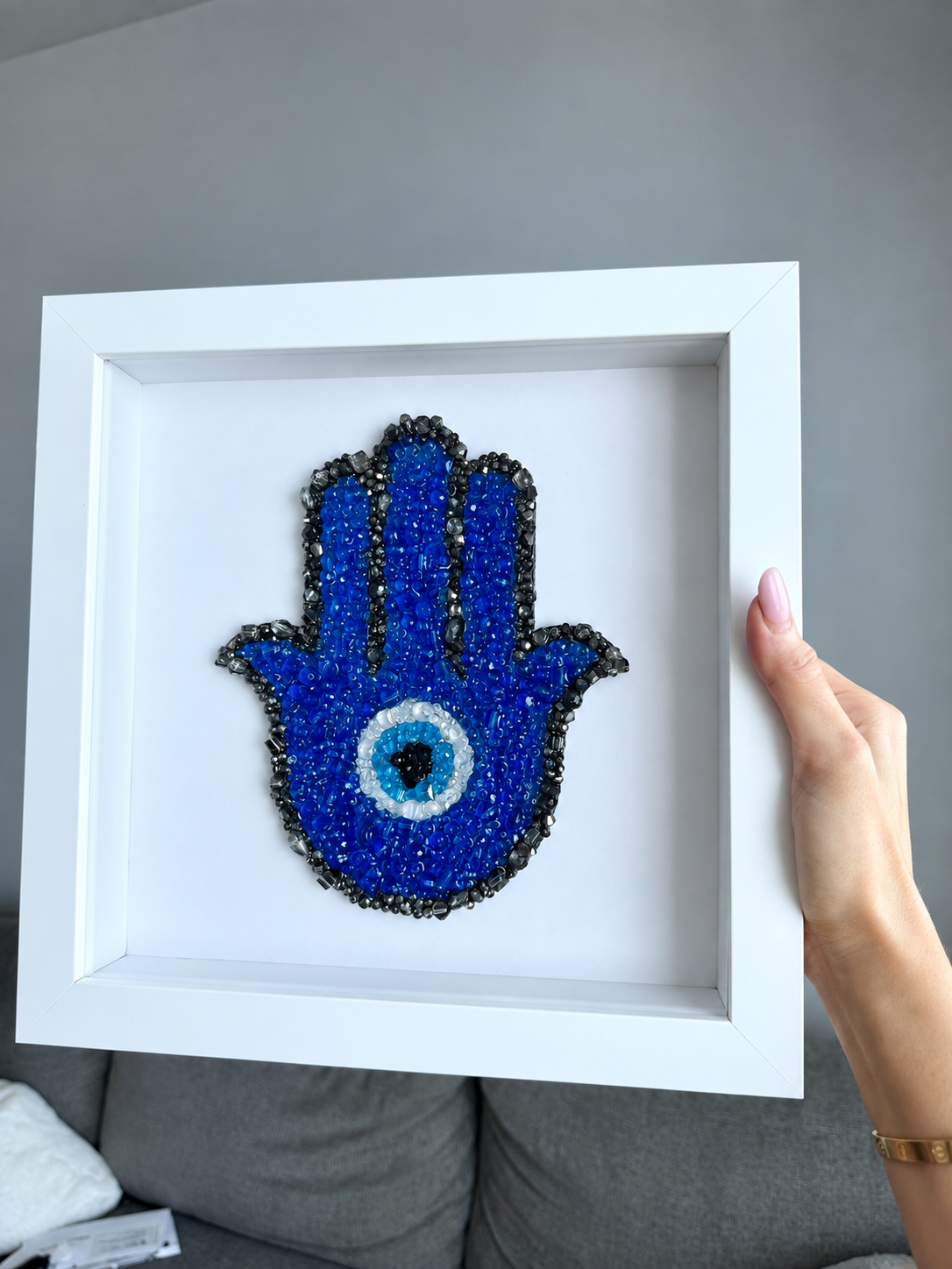 Blue Hamsa Evil Eye Beaded Wall Art
