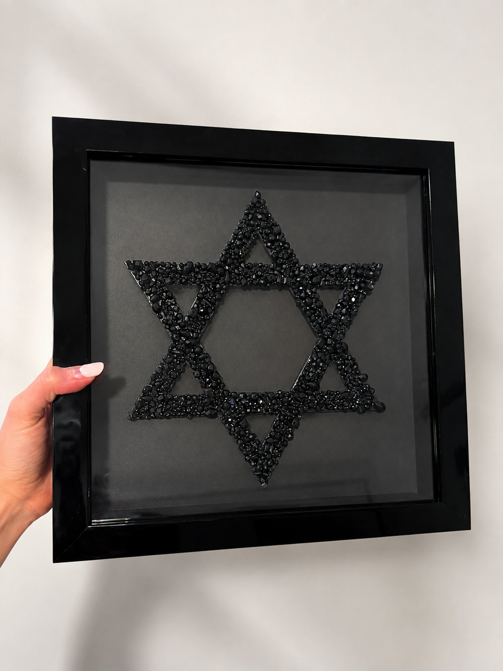Star of David Black Glass Bead Shadow Box Wall Art