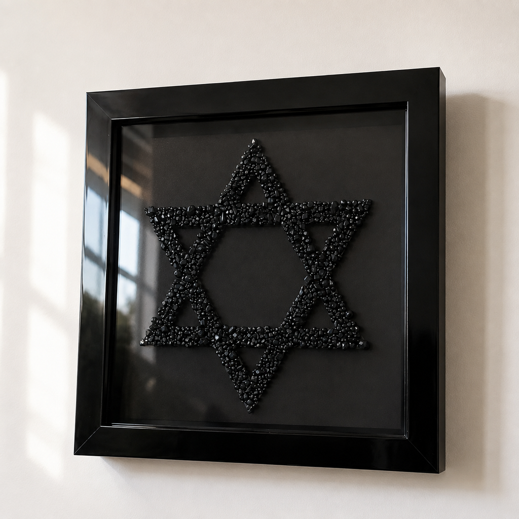 Star of David Black Glass Bead Shadow Box Wall Art