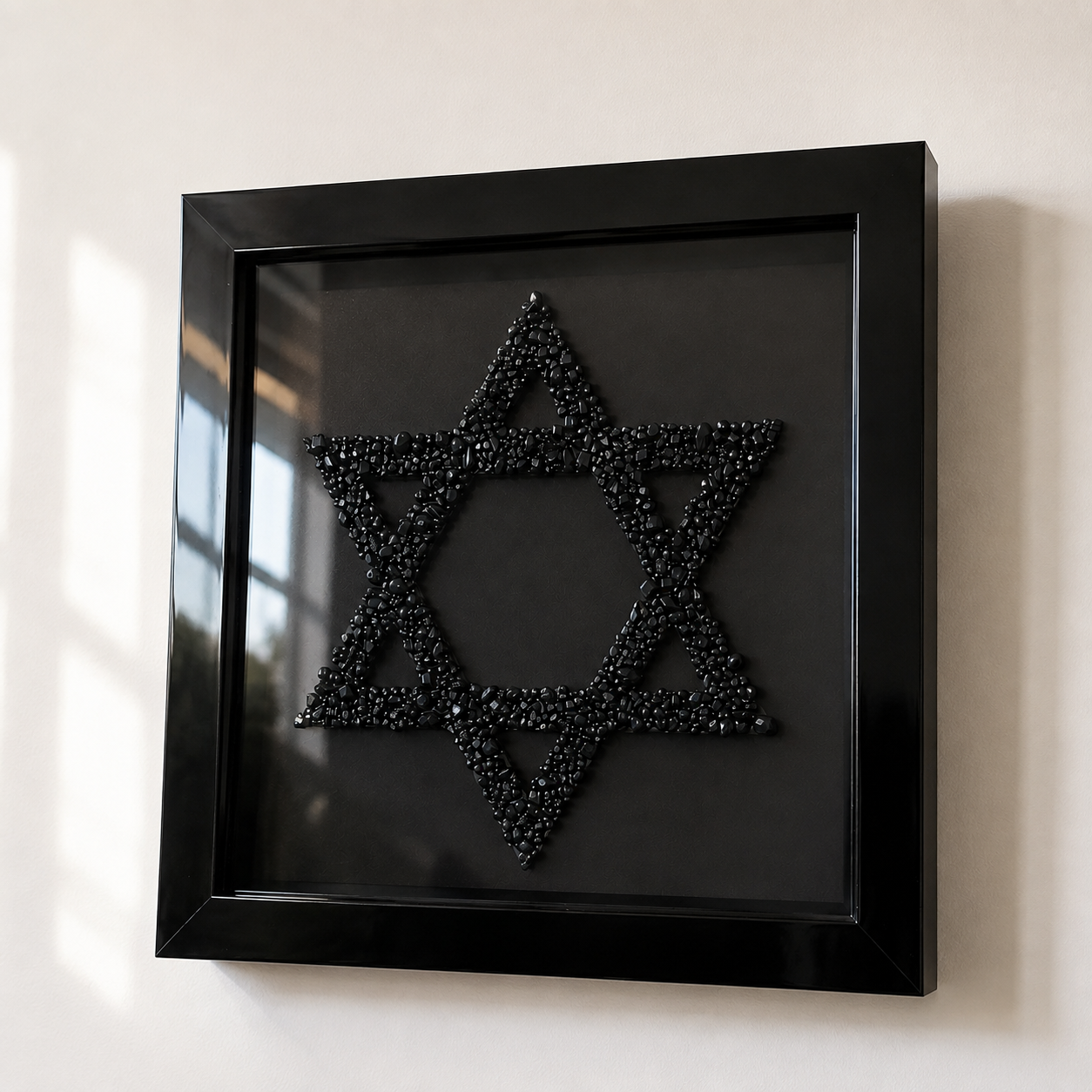 Star of David Black Glass Bead Shadow Box Wall Art