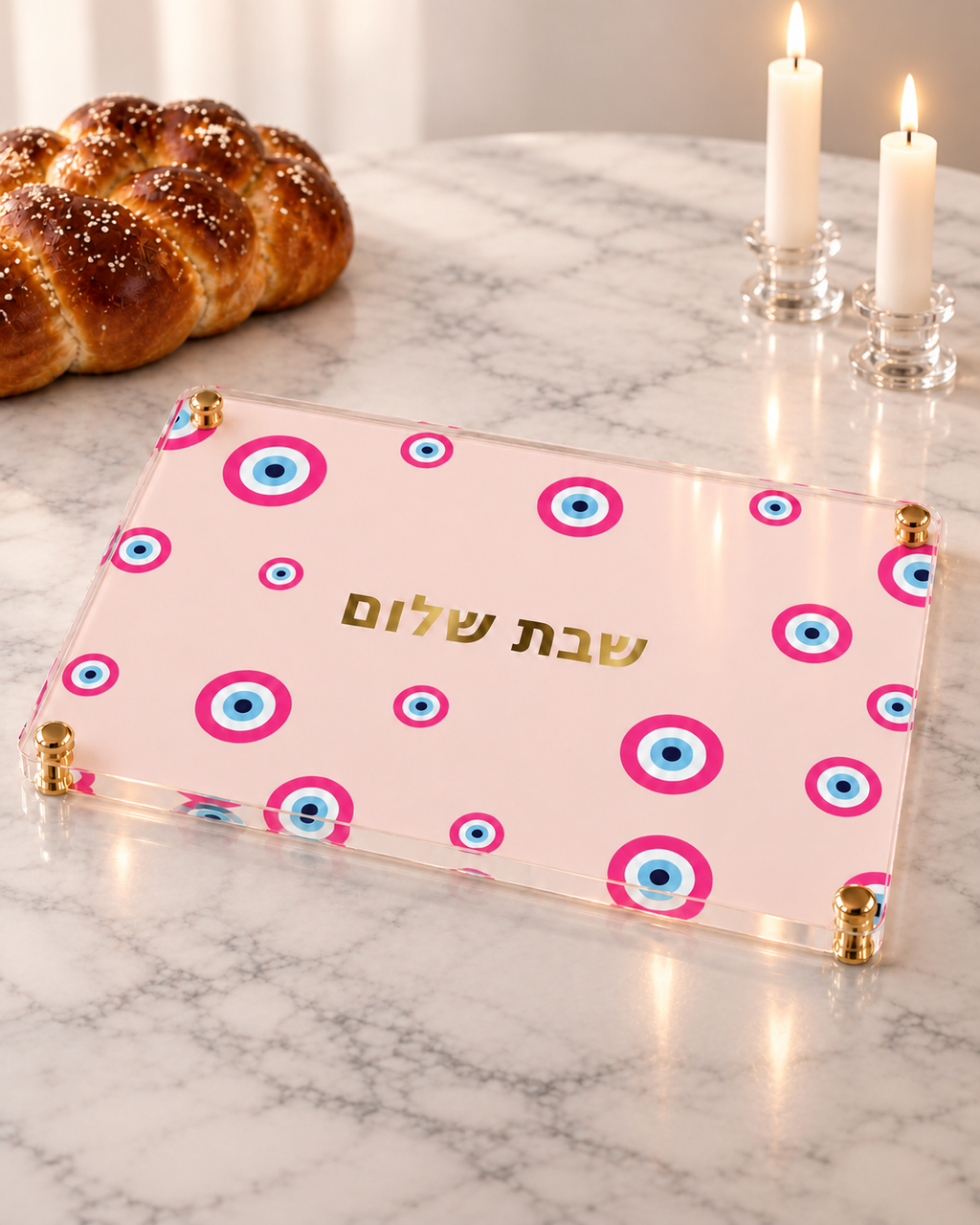 Pink Evil Eye Challah Board