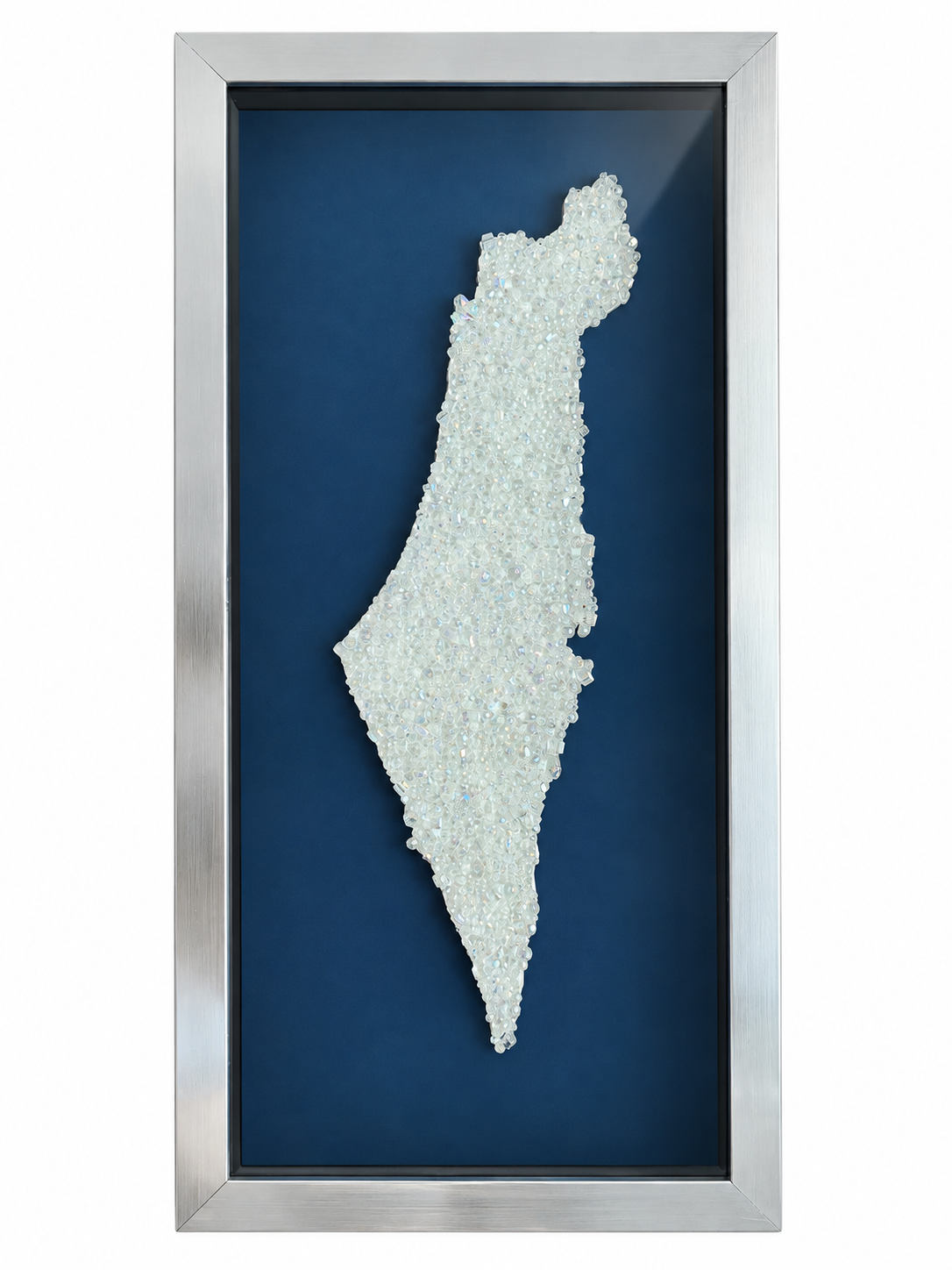 Blue/White Beaded Israel Shadow Box with Silver Frame