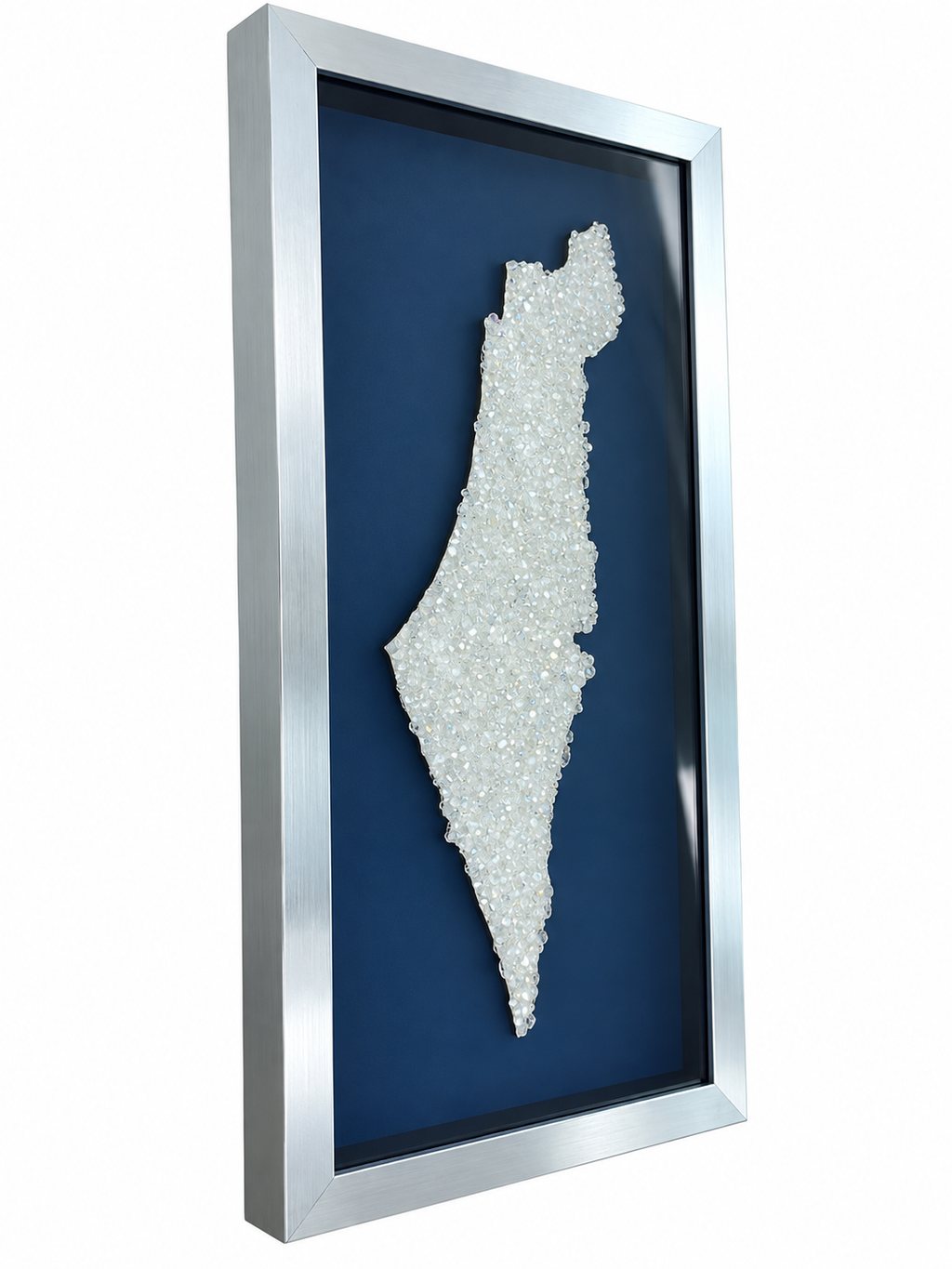 Blue/White Beaded Israel Shadow Box with Silver Frame
