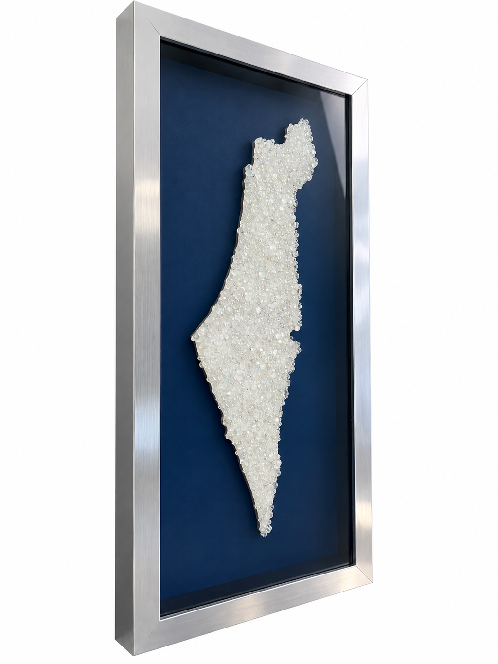 Blue/White Beaded Israel Shadow Box with Silver Frame