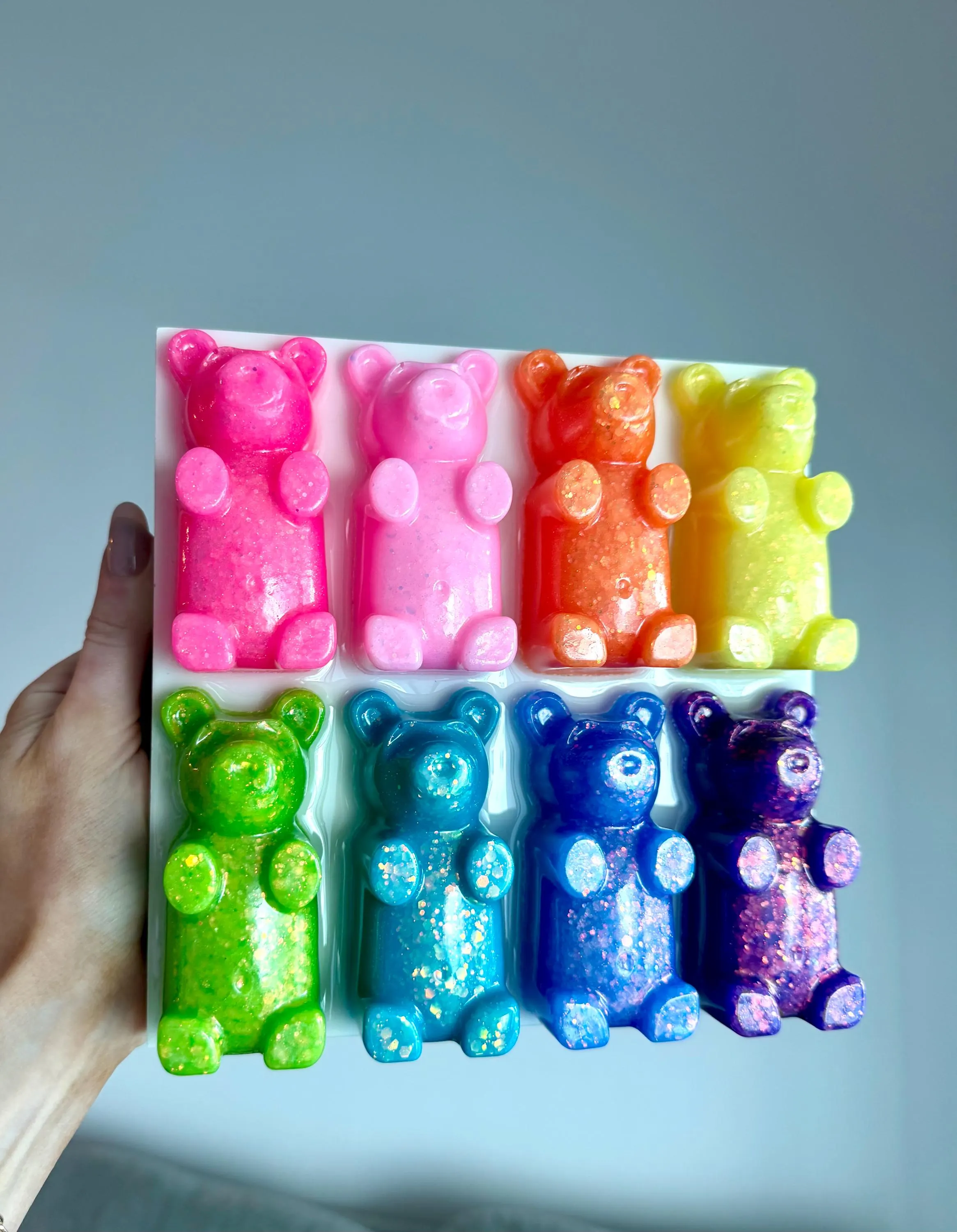 Glitter Rainbow Gummy Bear Resin Wall Hanging, 3D Pop Art