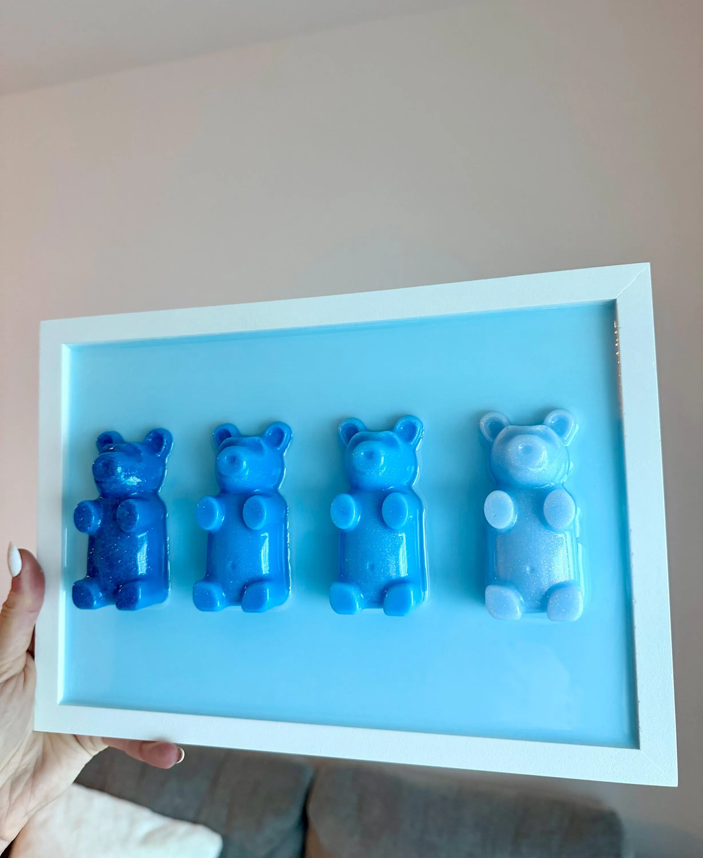 Blue Glitter Resin Gummy Bear 3D Pop Wall Art