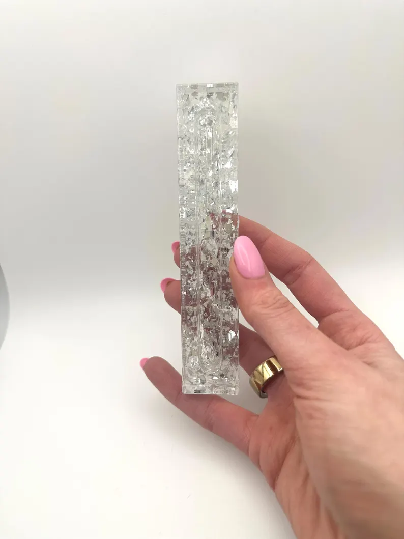 Crushed Glass Silver Resin Mezuzah