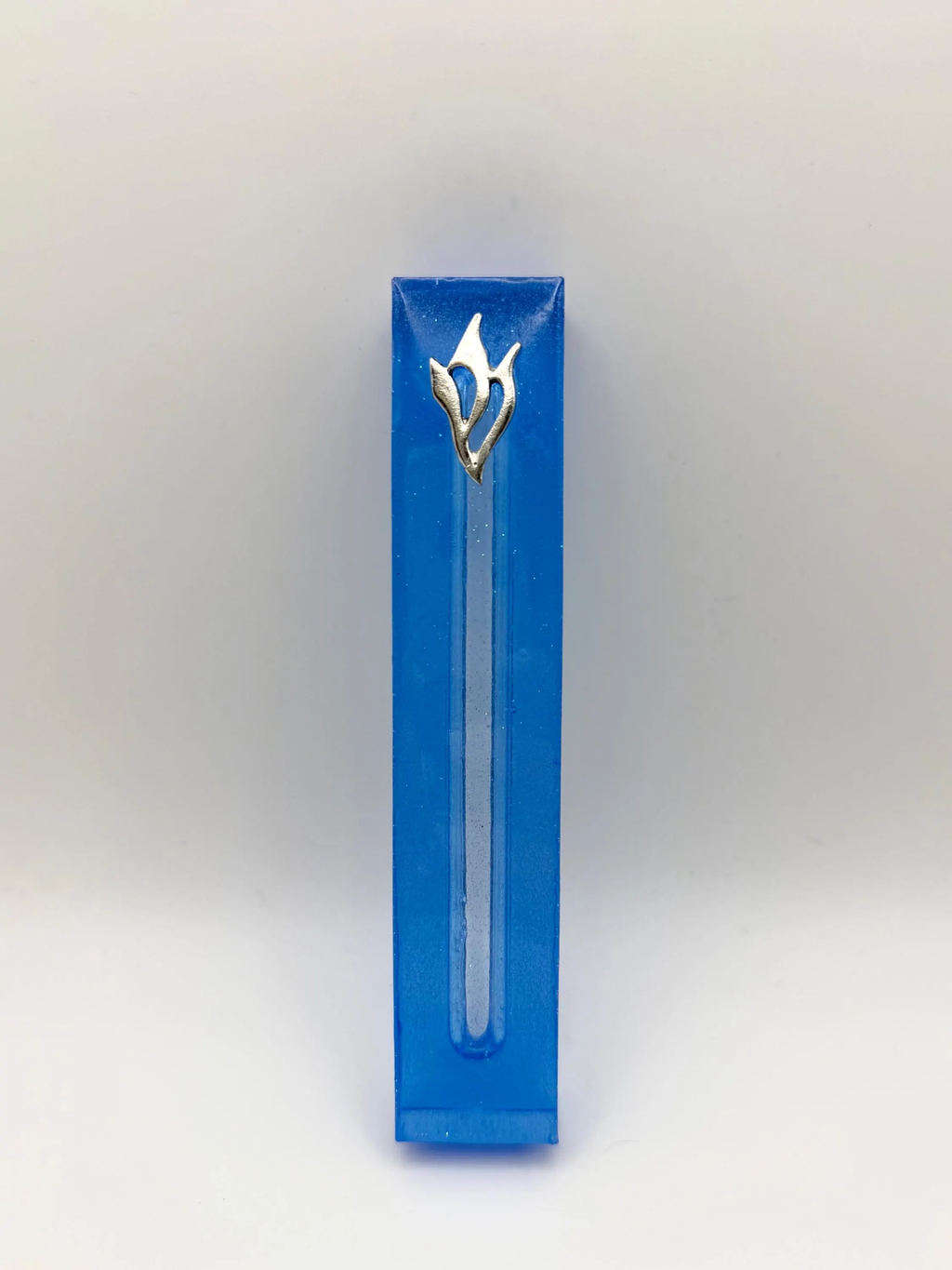 Blue Transparent Shimmer Glitter Epoxy Resin Mezuzah