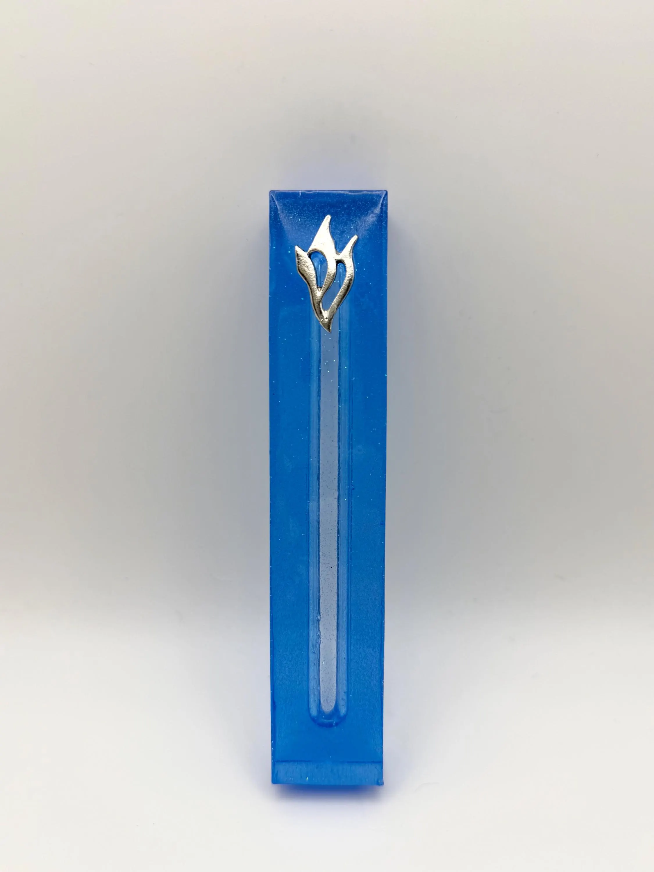 Blue Transparent Shimmer Glitter Epoxy Resin Mezuzah