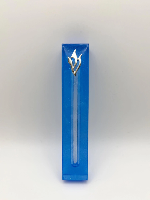 Blue Transparent Shimmer Glitter Epoxy Resin Mezuzah