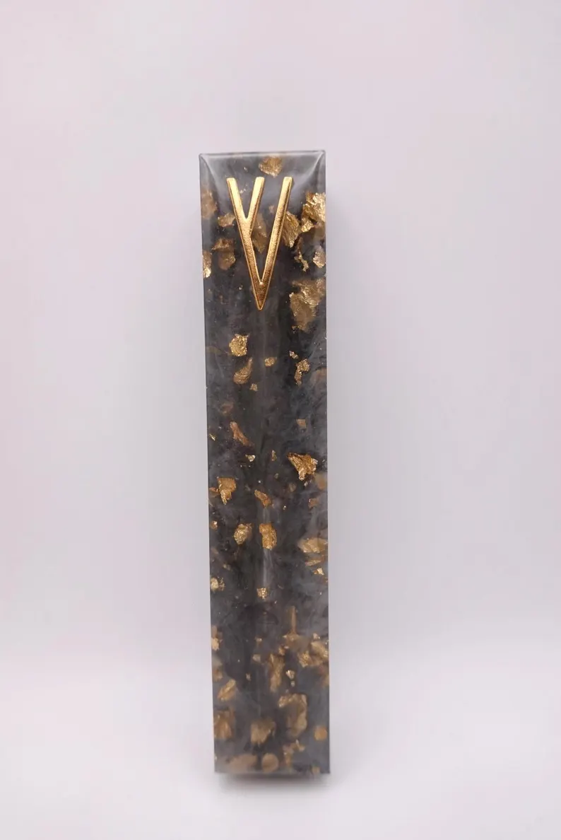 Modern Black and Gold Epoxy Resin Mezuzah