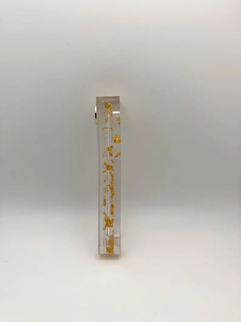 Gold Leaf Flakes Resin Mezuzah