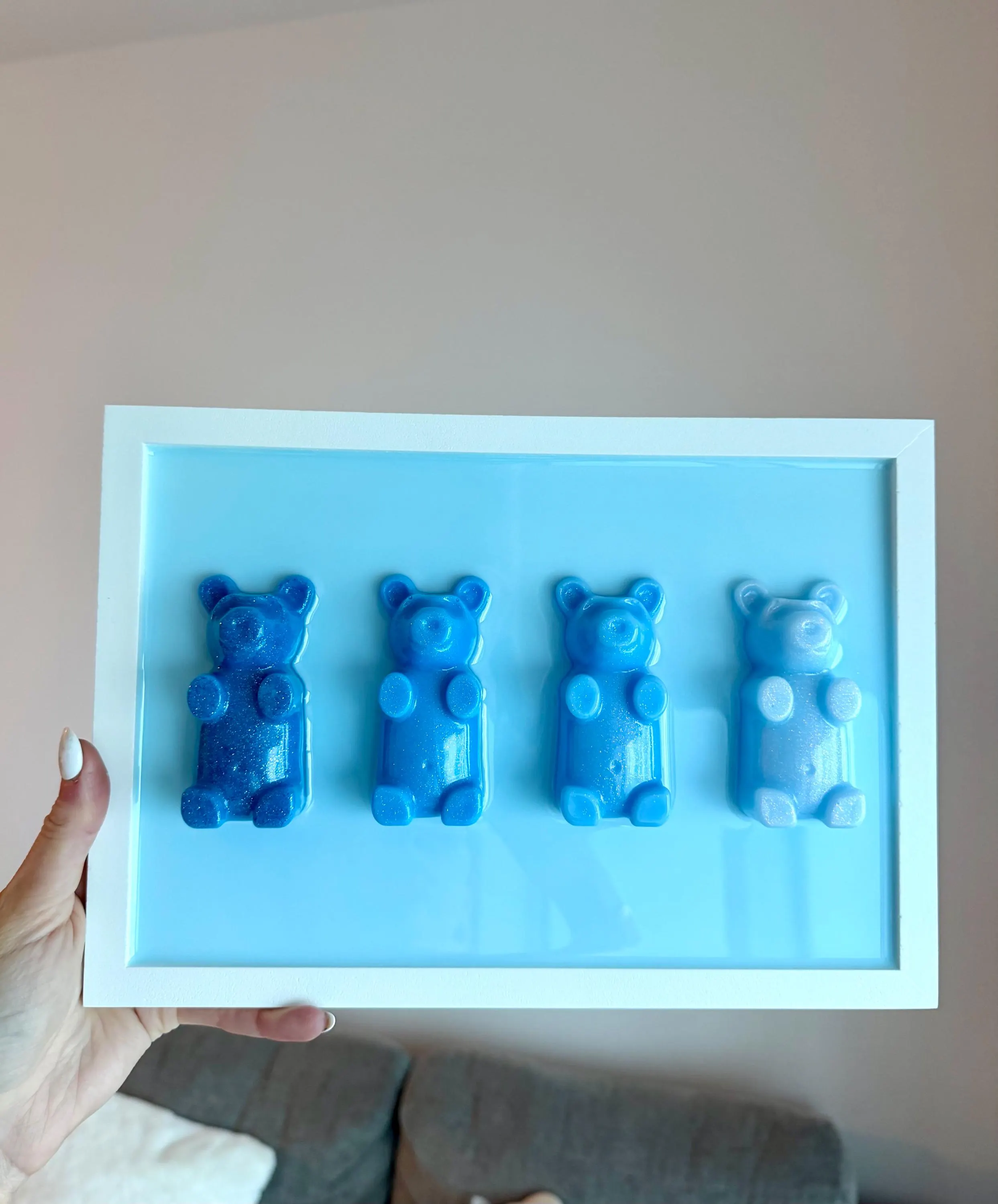 Blue Glitter Resin Gummy Bear 3D Pop Wall Art