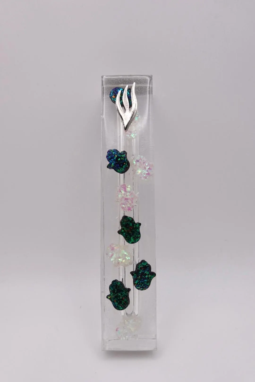 Hamsa Opal Black and White Epoxy Resin Mezuzah