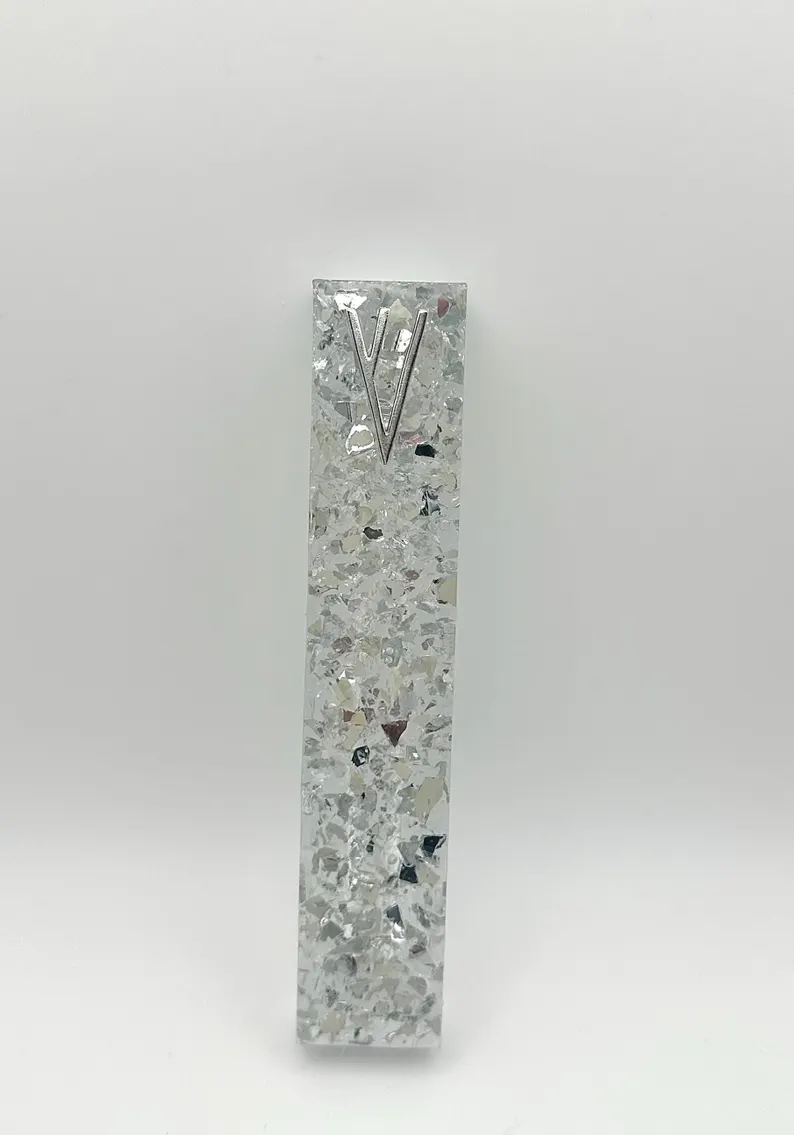 Crushed Glass Silver Resin Mezuzah