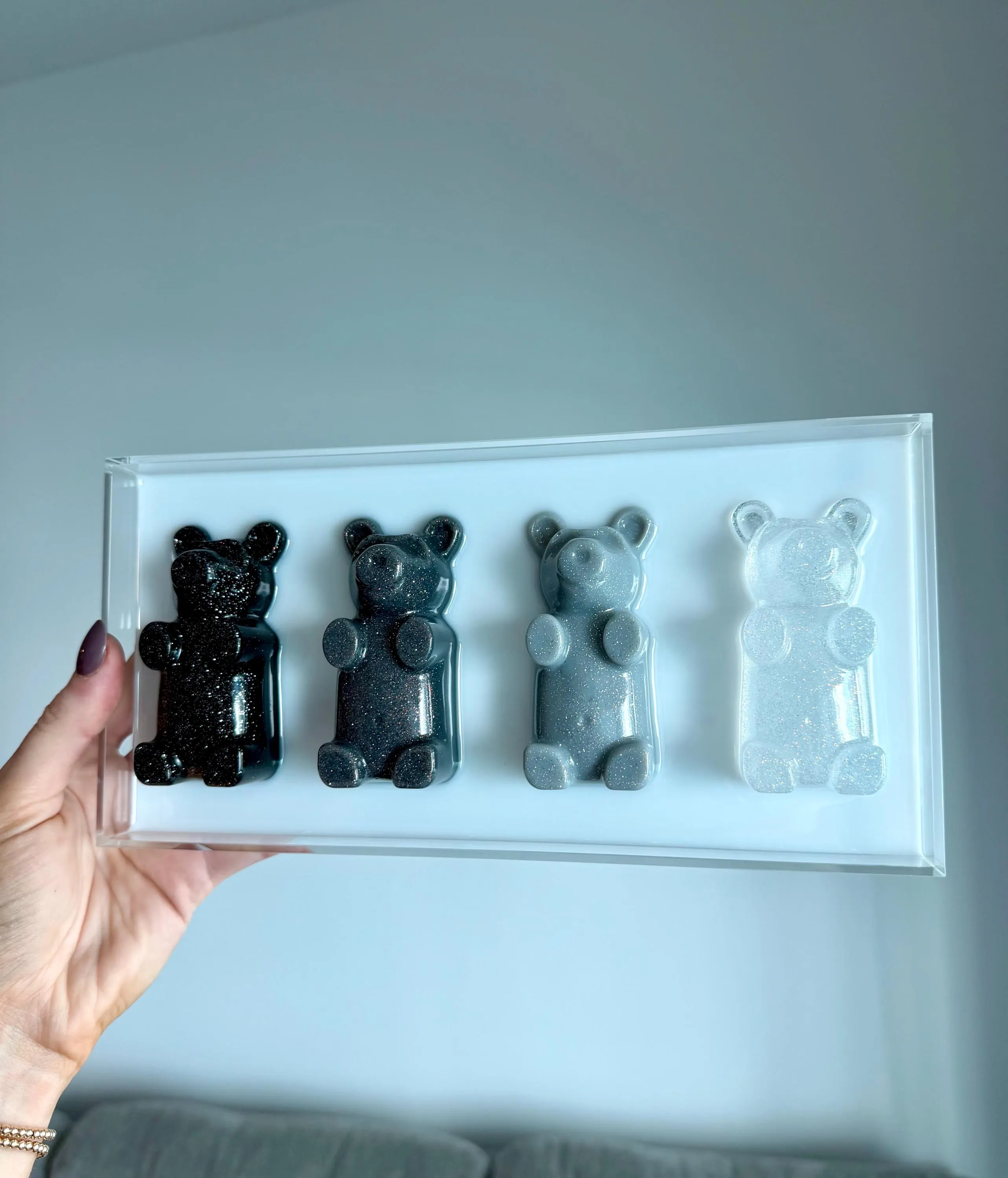 Gummy Bear Wall Acrylic Wall Art, 3D Black and White Resin Bears
