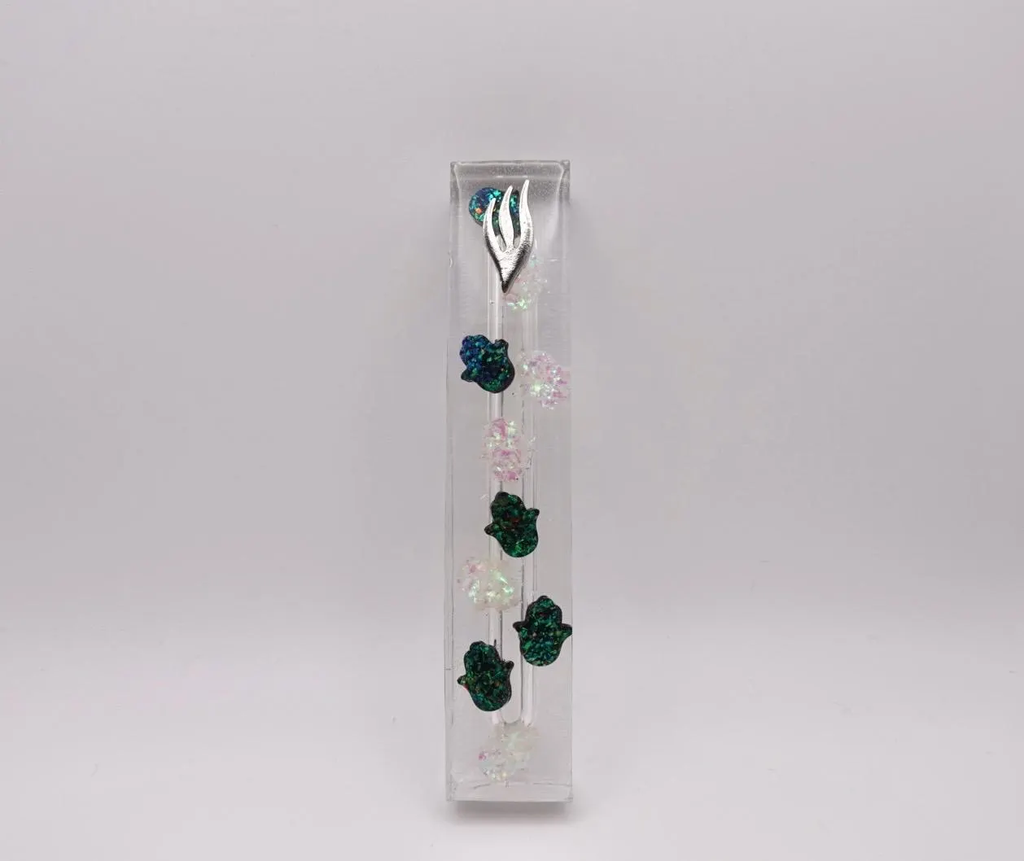 Hamsa Opal Black and White Epoxy Resin Mezuzah