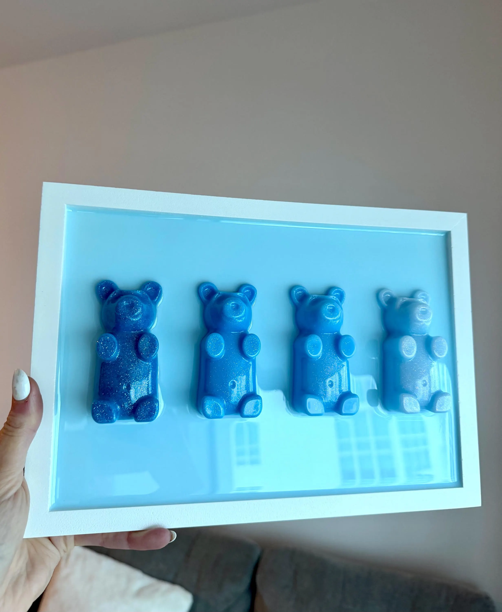 Blue Glitter Resin Gummy Bear 3D Pop Wall Art