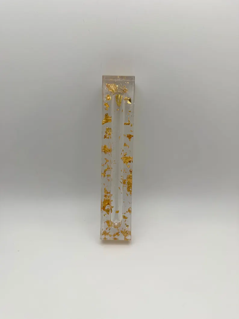Gold Leaf Flakes Resin Mezuzah