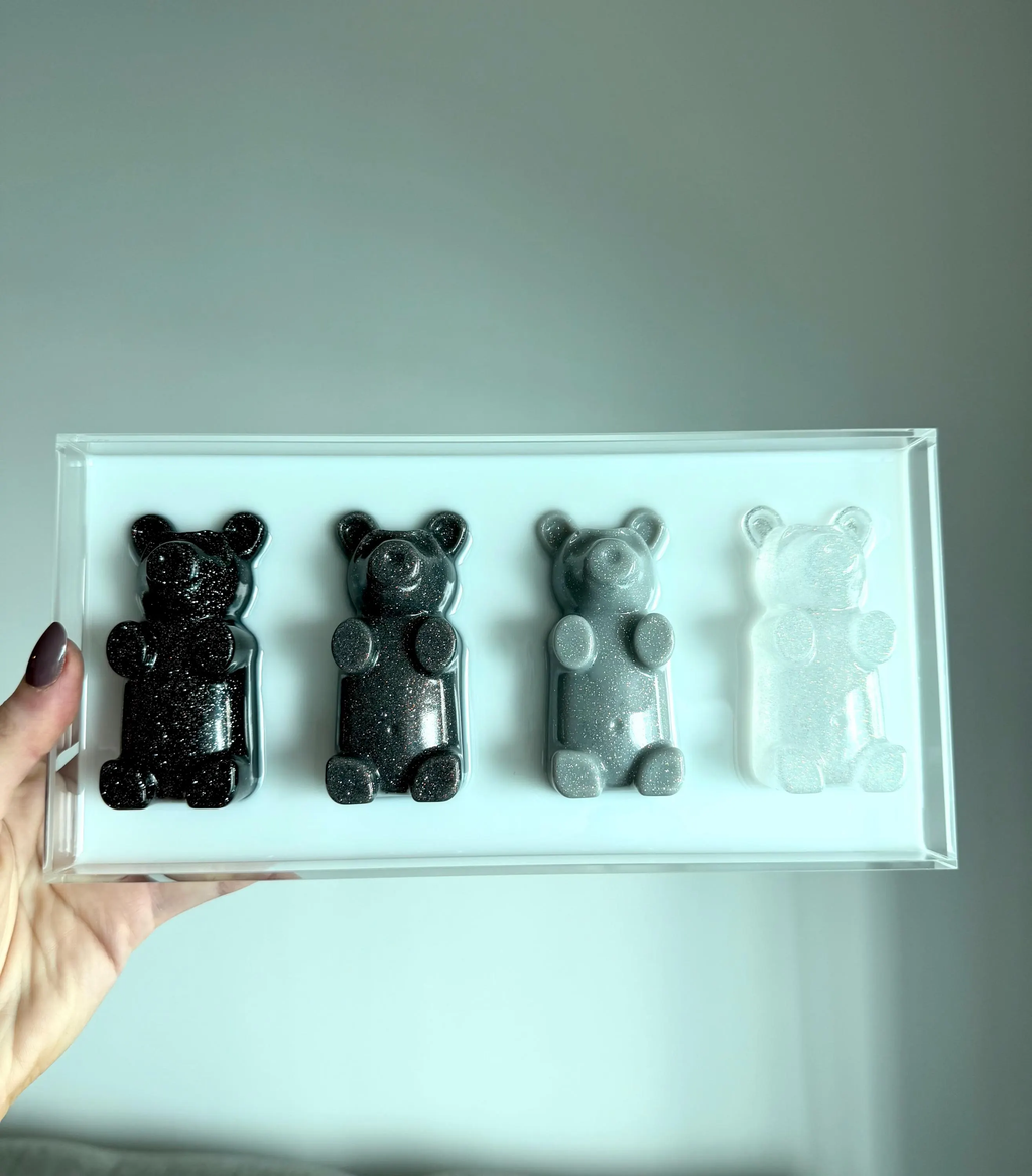 Gummy Bear Wall Acrylic Wall Art, 3D Black and White Resin Bears