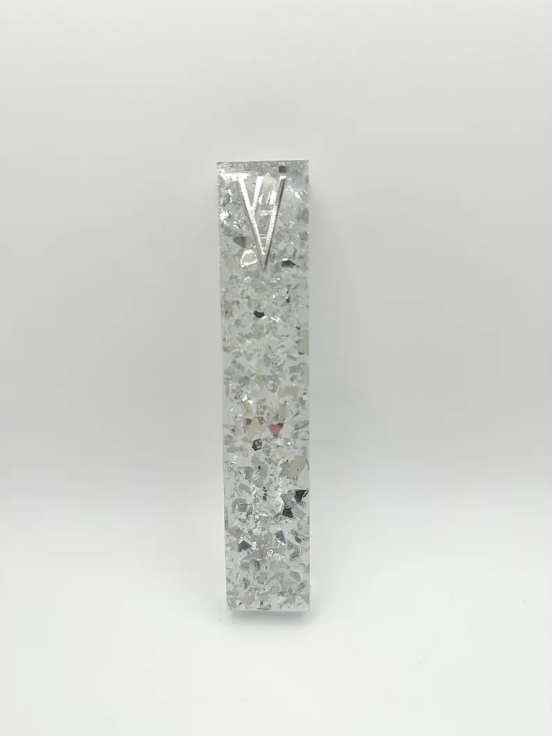 Crushed Glass Silver Resin Mezuzah