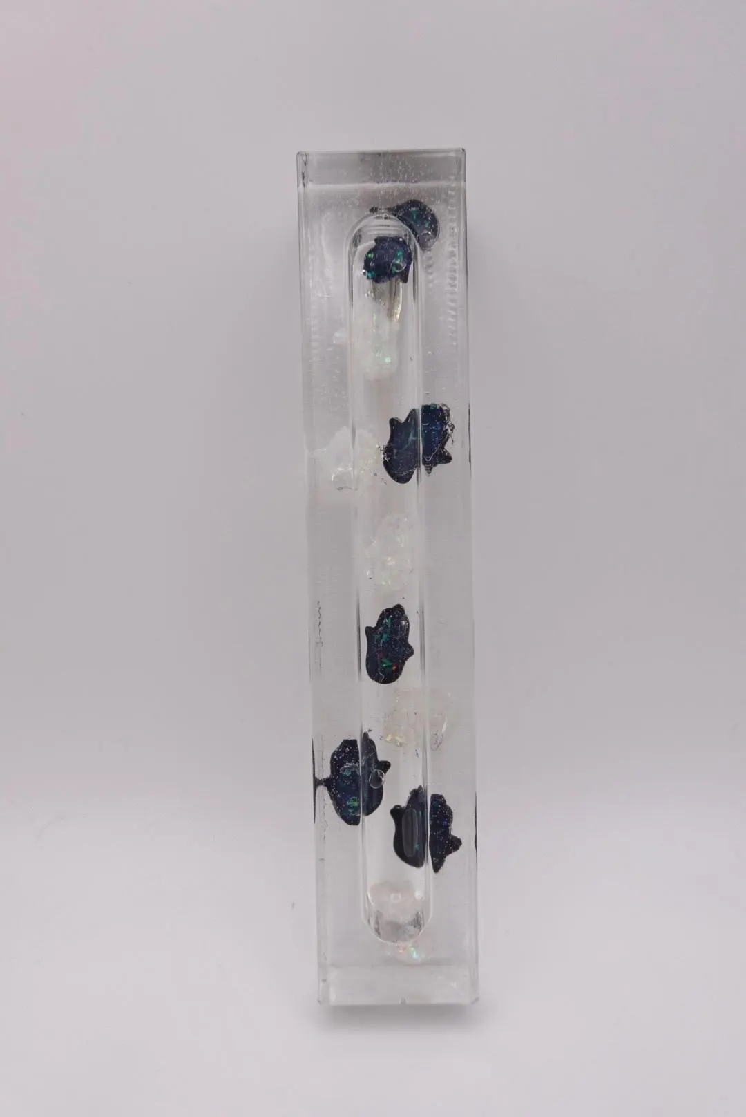 Hamsa Opal Black and White Epoxy Resin Mezuzah