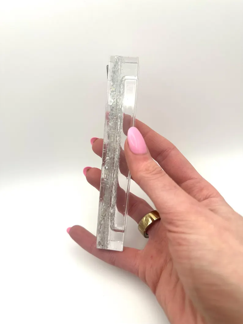 Crushed Glass Silver Resin Mezuzah