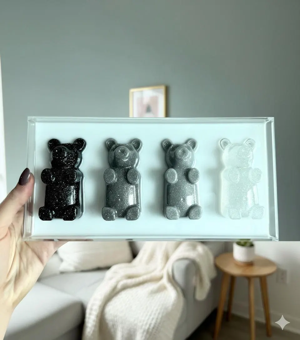 Gummy Bear Wall Acrylic Wall Art, 3D Black and White Resin Bears