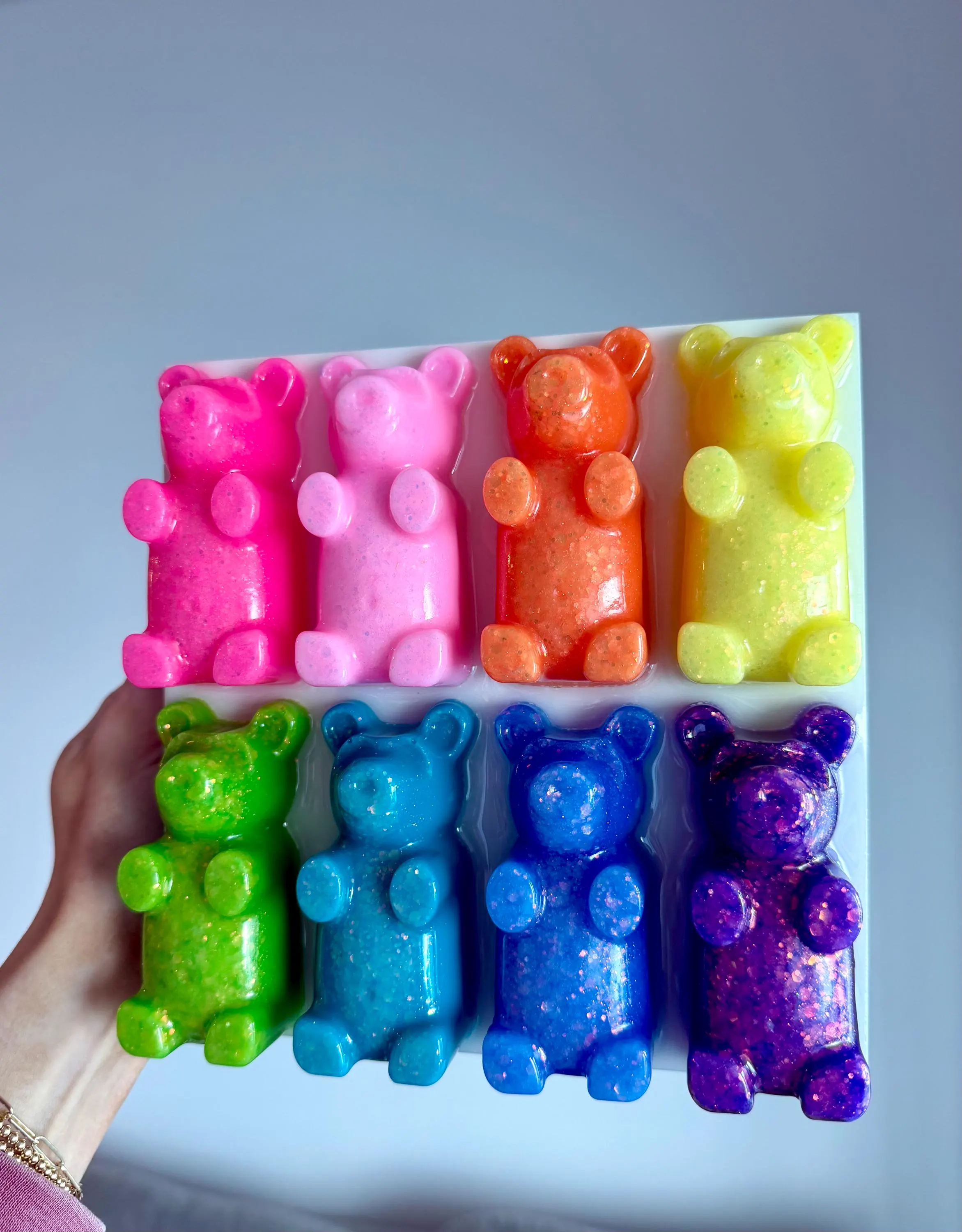 Glitter Rainbow Gummy Bear Resin Wall Hanging, 3D Pop Art
