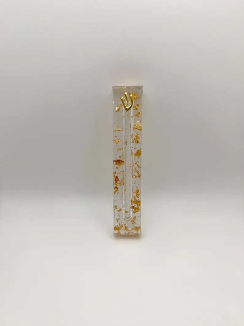 Gold Leaf Flakes Resin Mezuzah