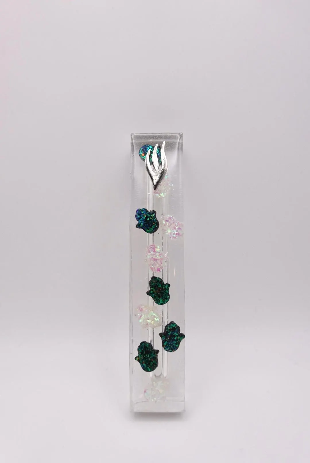 Hamsa Opal Black and White Epoxy Resin Mezuzah